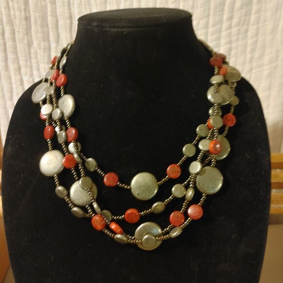 Sterling Silver Natural Stone Necklace Red Jasper or Coral stamped 925 - Picture 4 of 13
